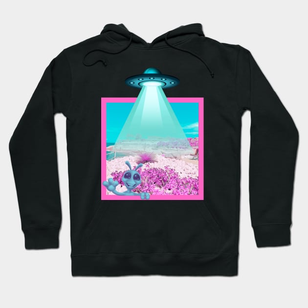Smiling alien with ufo Hoodie by happygreen